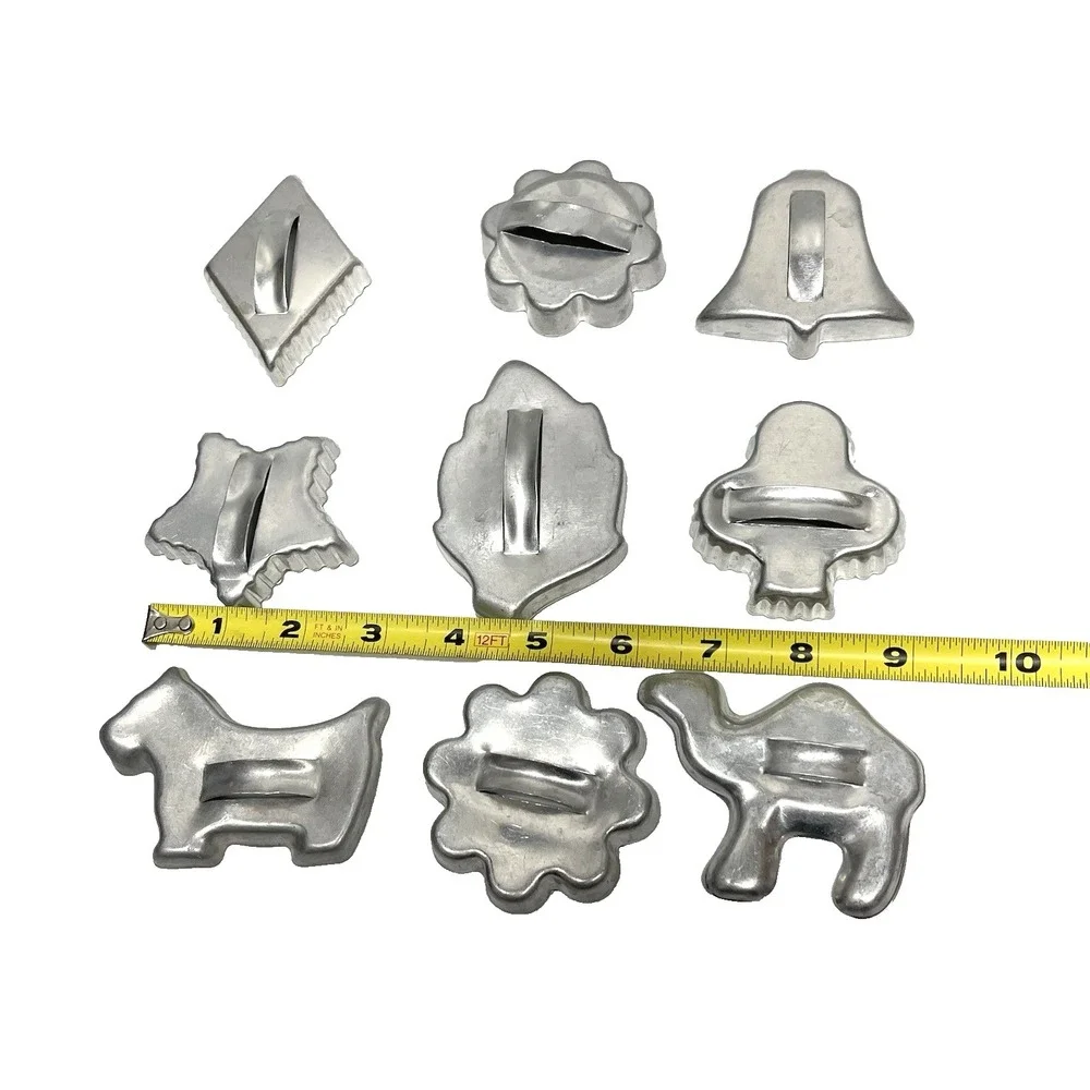 Vintage 1960s Aluminum Cookie Cutters Handles Holidays Christmas Farmhouse